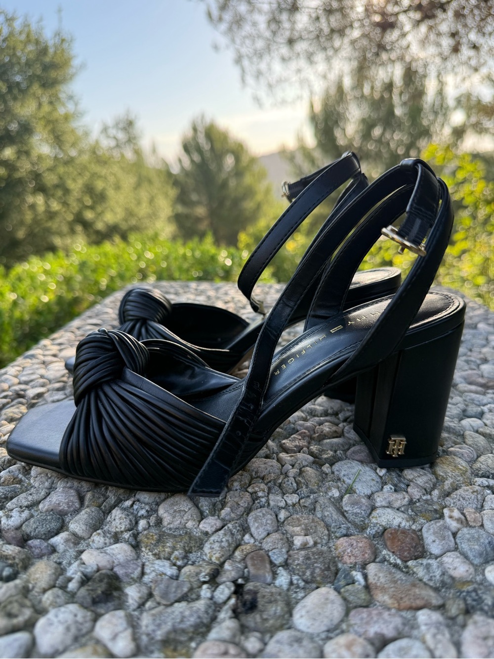 Tommy Hilfiger Black Knotted Strap Ankle-Tie Sandals - Picture 2 of 9